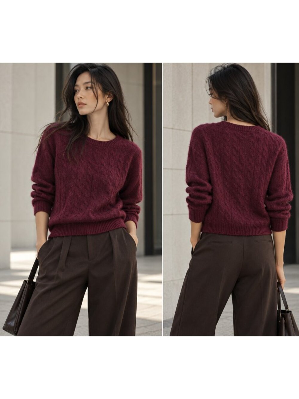 Daniel Bishop 100% 2-Ply Cashmere Cable Knit Sweater Burgundy XL